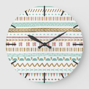 Pretty hand paint tribal Aztec geometric design Large Clock