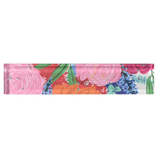 Pretty Hand Painted Colourful Flowers Nameplate (Front)