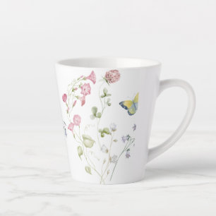 Pretty hand Painted Flowers & butterflies Latte Mug
