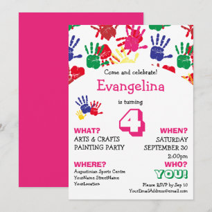 Pretty Handprints Kids Birthday Party Invitation