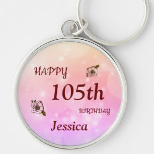 Pretty Happy 105th Birthday Personalised Key Ring
