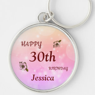 Pretty Happy 30th Birthday Personalised Key Ring