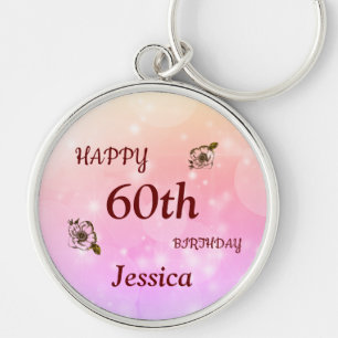 Pretty Happy 60th Birthday Personalised Key Ring