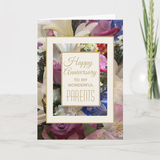 Pretty! Happy Anniversary to Parents greeting card (Front)