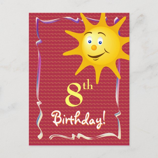 Pretty Happy Birthday postcard with cute sun (Front)
