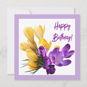 Pretty Happy Birthday purple yellow crocus floral  Card