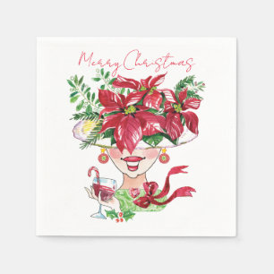 Pretty Hat Woman Watercolor Christmas Paper Napkin