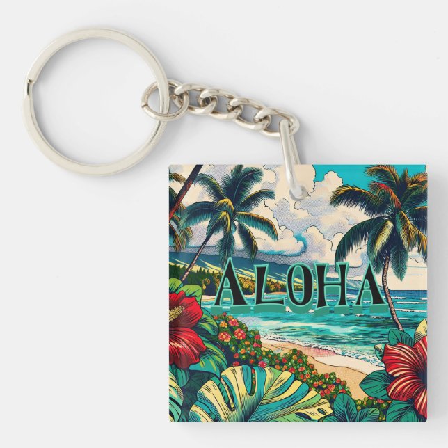 Pretty Hawaiian Island themed Key Ring (Front)