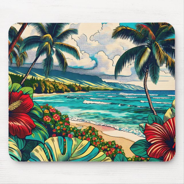 Pretty Hawaiian Island themed Mouse Pad (Front)