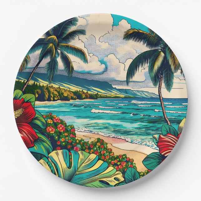 Pretty Hawaiian Island themed Paper Plate (Front)
