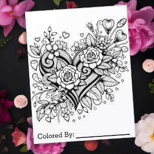 Pretty Heart and Flowers   Colouring Page