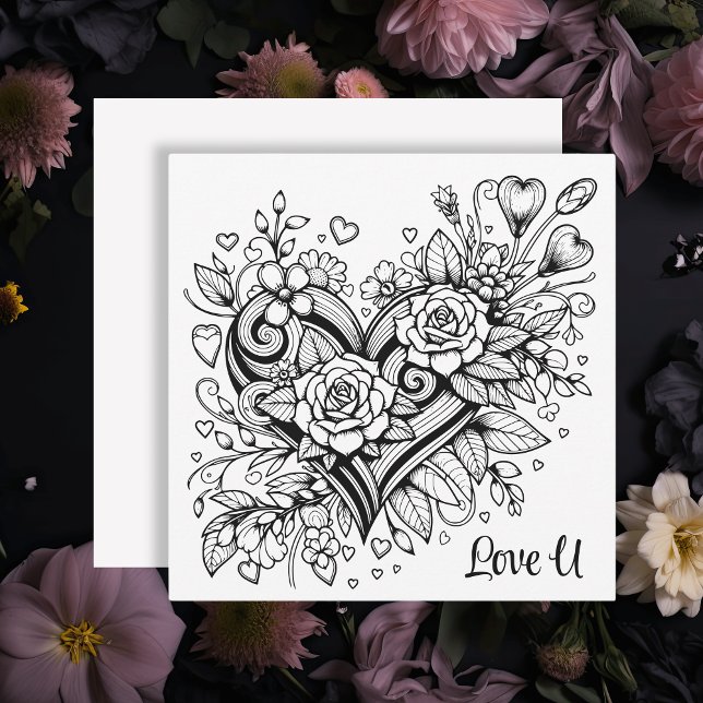 Pretty Heart and Flowers Love You | Colouring Page (Creator Uploaded)