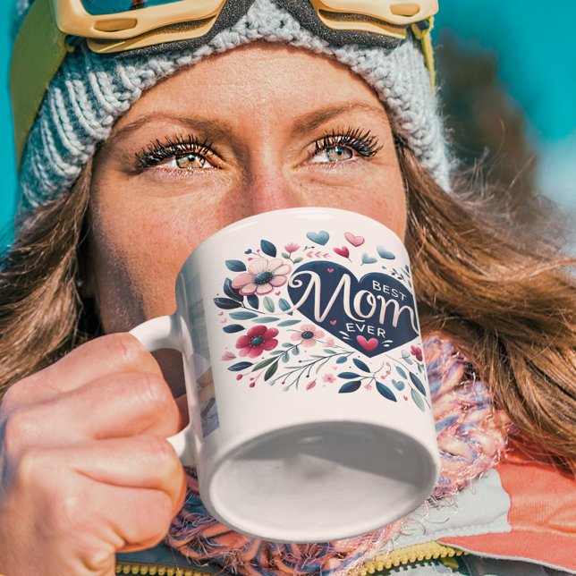 Pretty Heart Floral 2 Photo Best Mum Ever Coffee Mug (Creator Uploaded)