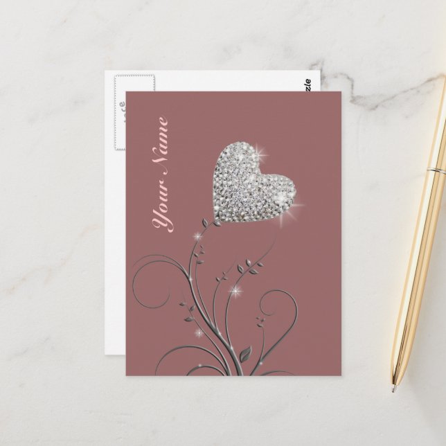 pretty heart jewel flower postcard (Front/Back In Situ)