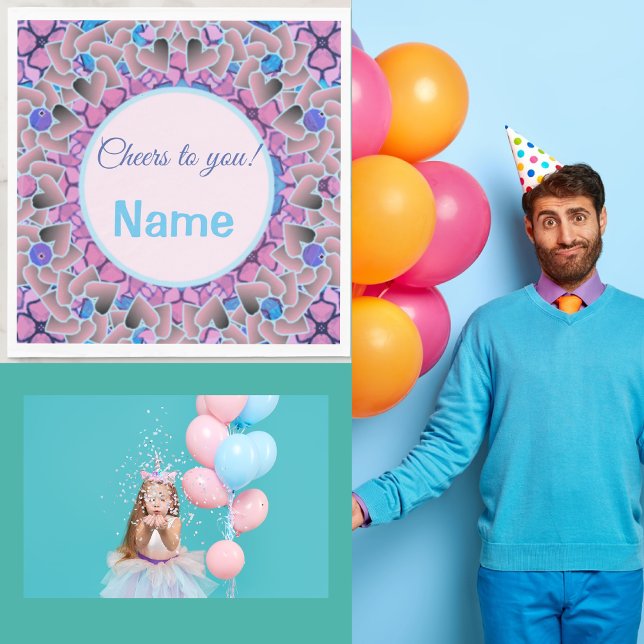 Pretty Heart Party w/ Personalised Text Template Napkin (Creator Uploaded)