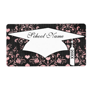 pretty heart pink damask on washed black
