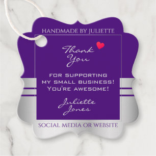 Pretty Heart Purple and Silver Packaging Thank You Favour Tags