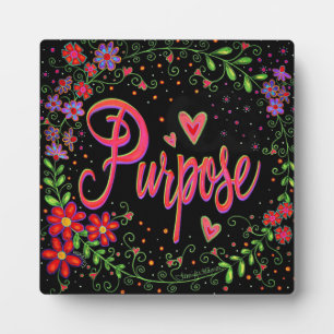 Pretty Hearts Flowers Whimsical Black Purpose Plaque