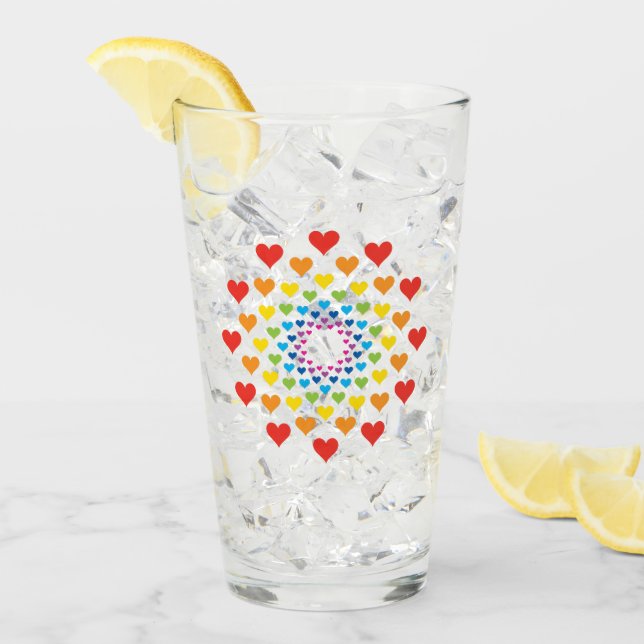 Pretty hearts in rainbow colour drinking glass (Front Ice)