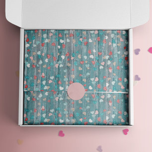 Pretty Hearts on Rustic Blue Wood Tissue Paper