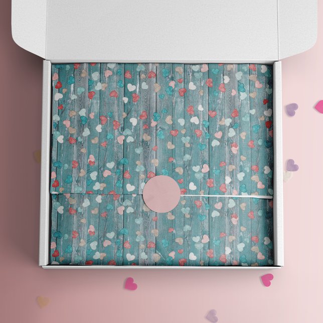 Pretty Hearts on Rustic Blue Wood Tissue Paper (Creator Uploaded)