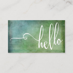 Pretty Hello Typography Over Green Teal Grunge Business Card