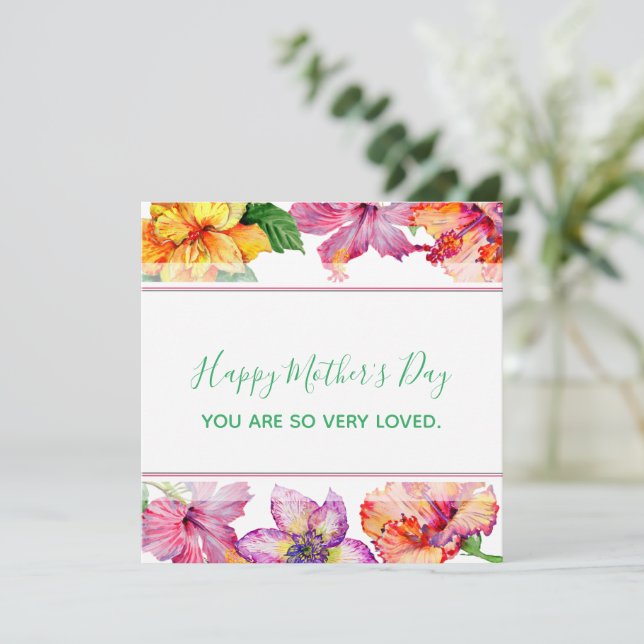 Pretty Hibiscus Flower Borders Mother's Day Card (Standing Front)