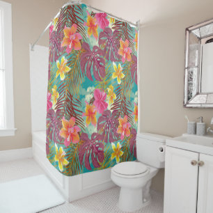 Pretty hibiscus painted tropical shower curtain