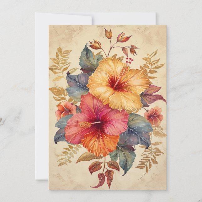 Pretty Hibiscus Watercolor Illustration Flat Card (Front)