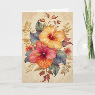 Pretty Hibiscus Watercolor Illustration Greeting Card