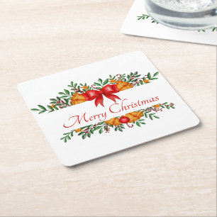 Pretty holiday banner custom square paper coaster