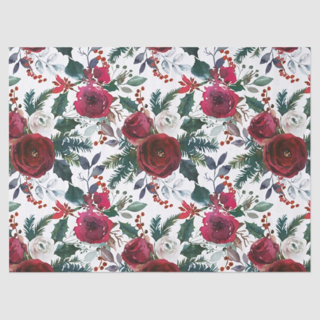 Pretty Holiday Grenadine Red Mistletoe Christmas Tissue Paper (Front)