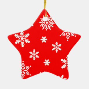 Pretty holiday snowflakes on red background ceramic ornament