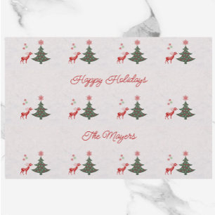 Pretty Holidays Christmas Tree & Red Reindeer Wrapping Paper Sheet