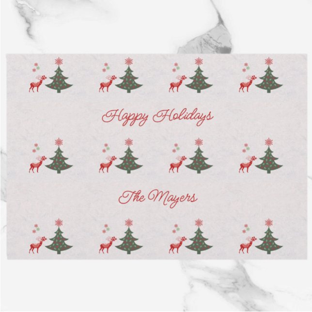 Pretty Holidays Christmas Tree & Red Reindeer Wrapping Paper Sheet (Creator Uploaded)