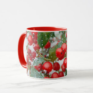 Pretty Holly Berry Snow Holiday Mug Cup