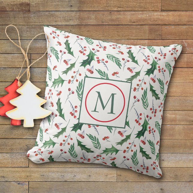 Pretty Holly Pattern Monogram Christmas Cushion (Creator Uploaded)