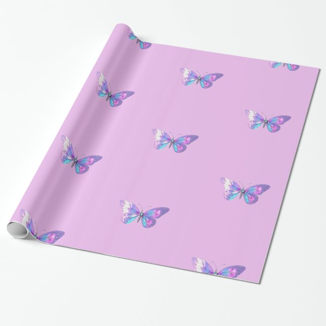 Pretty Holographic Butterfly Wrapping Paper (Unrolled)
