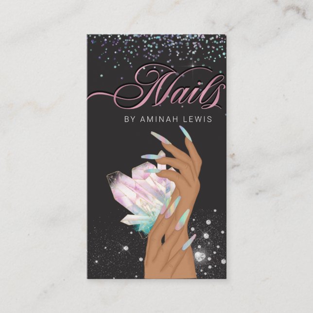 Pretty Holographic Crystal Glitter Nails Business Card (Front)
