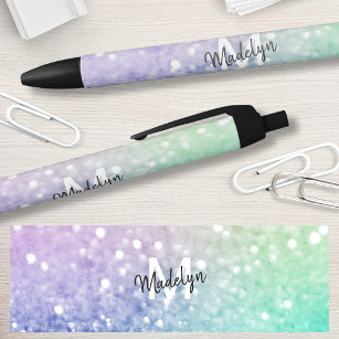 Pretty Holographic Glitter Girly Glamourous Black Ink Pen