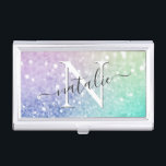 Pretty Holographic Glitter Girly Glamourous Business Card Holder<br><div class="desc">Easily personalise this elegant colourful bokeh glitter pattern with your custom details.</div>