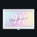 Pretty Holographic Glitter Girly Glamourous Business Card Holder<br><div class="desc">Easily personalise this elegant colourful bokeh glitter pattern with your custom details.</div>
