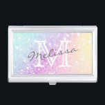 Pretty Holographic Glitter Girly Glamourous Business Card Holder<br><div class="desc">Easily personalise this elegant colourful bokeh glitter pattern with your custom details.</div>