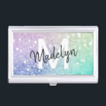 Pretty Holographic Glitter Girly Glamourous Business Card Holder<br><div class="desc">Easily personalise this elegant colourful bokeh glitter pattern with your custom details.</div>