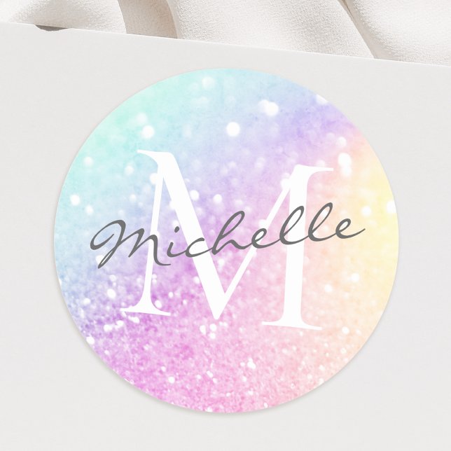 Pretty Holographic Glitter Girly Glamourous Classic Round Sticker (Creator Uploaded)