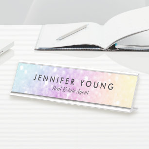 Pretty Holographic Glitter Girly Glamourous Desk Name Plate