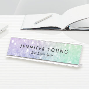 Pretty Holographic Glitter Girly Glamourous Desk Name Plate