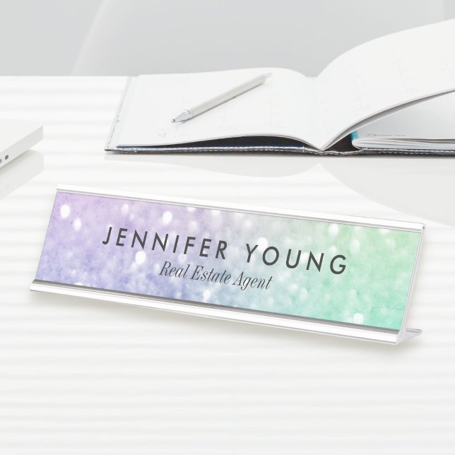 Pretty Holographic Glitter Girly Glamourous Desk Name Plate (Creator Uploaded)