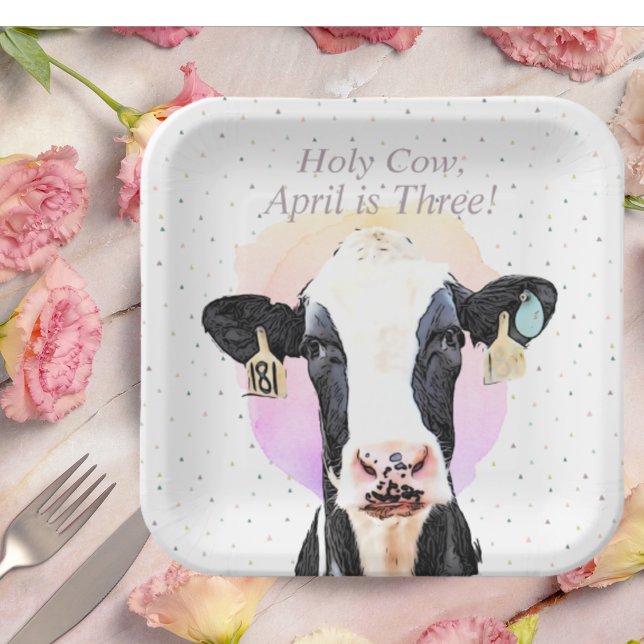 Pretty Holy Cow Third Birthday Pattern Farm Animal Paper Plate (Creator Uploaded)
