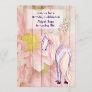Pretty Horse and Daisies on Barn Wood Birthday Invitation